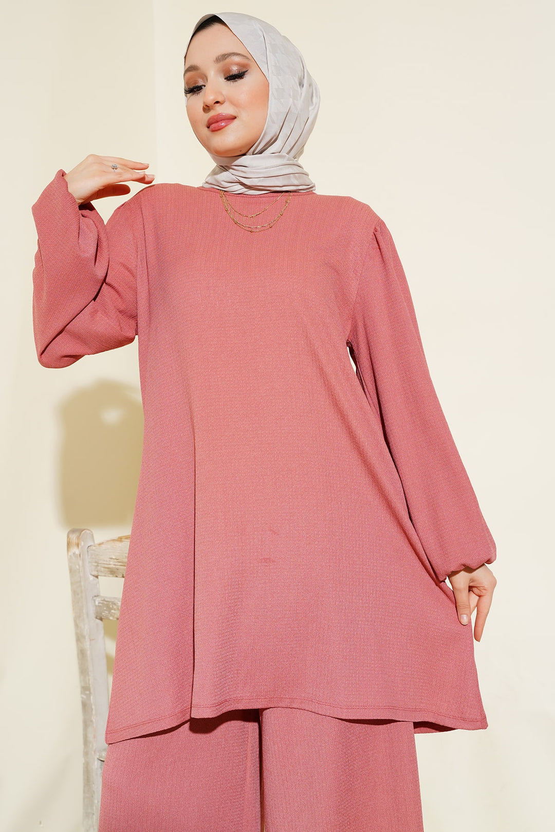 Bigdart Ensemble tunique pantalon rose poudré pour femme 6663 - gül kurusu