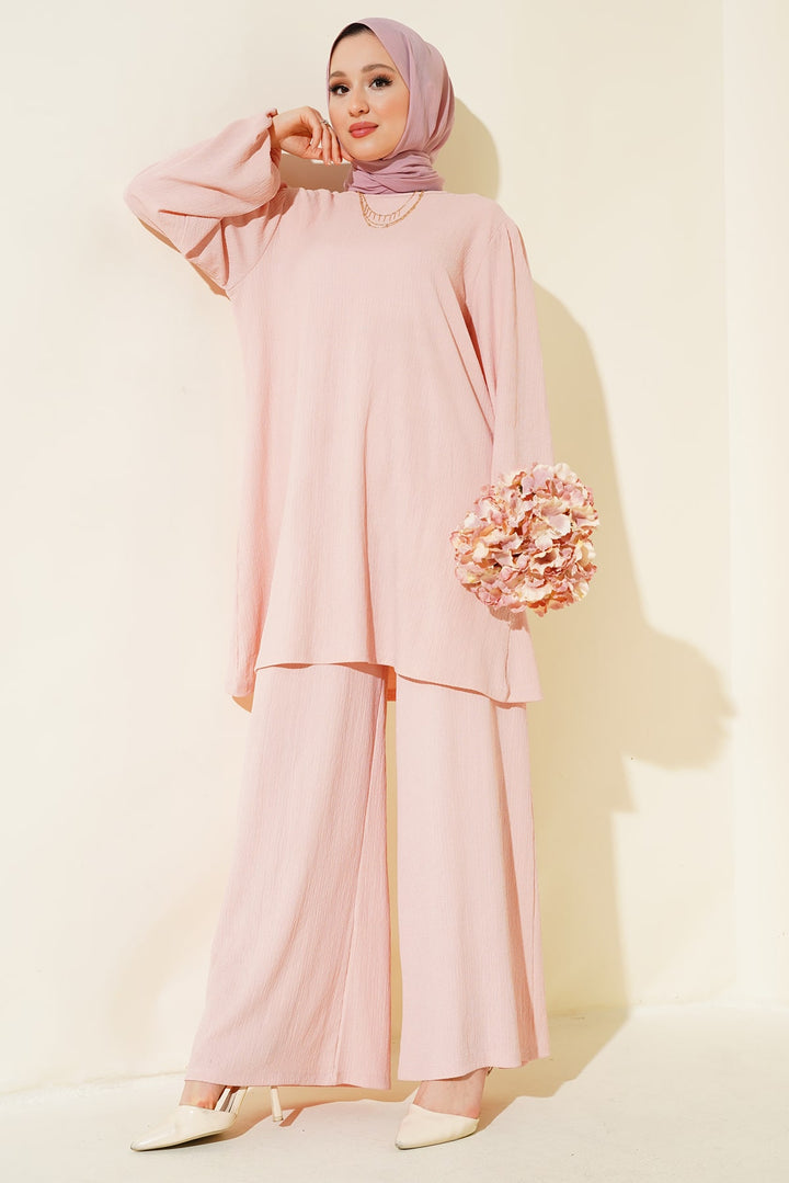 Bigdart Ensemble Tunique Pantalon Femme en Poudré 6663 - Poudre