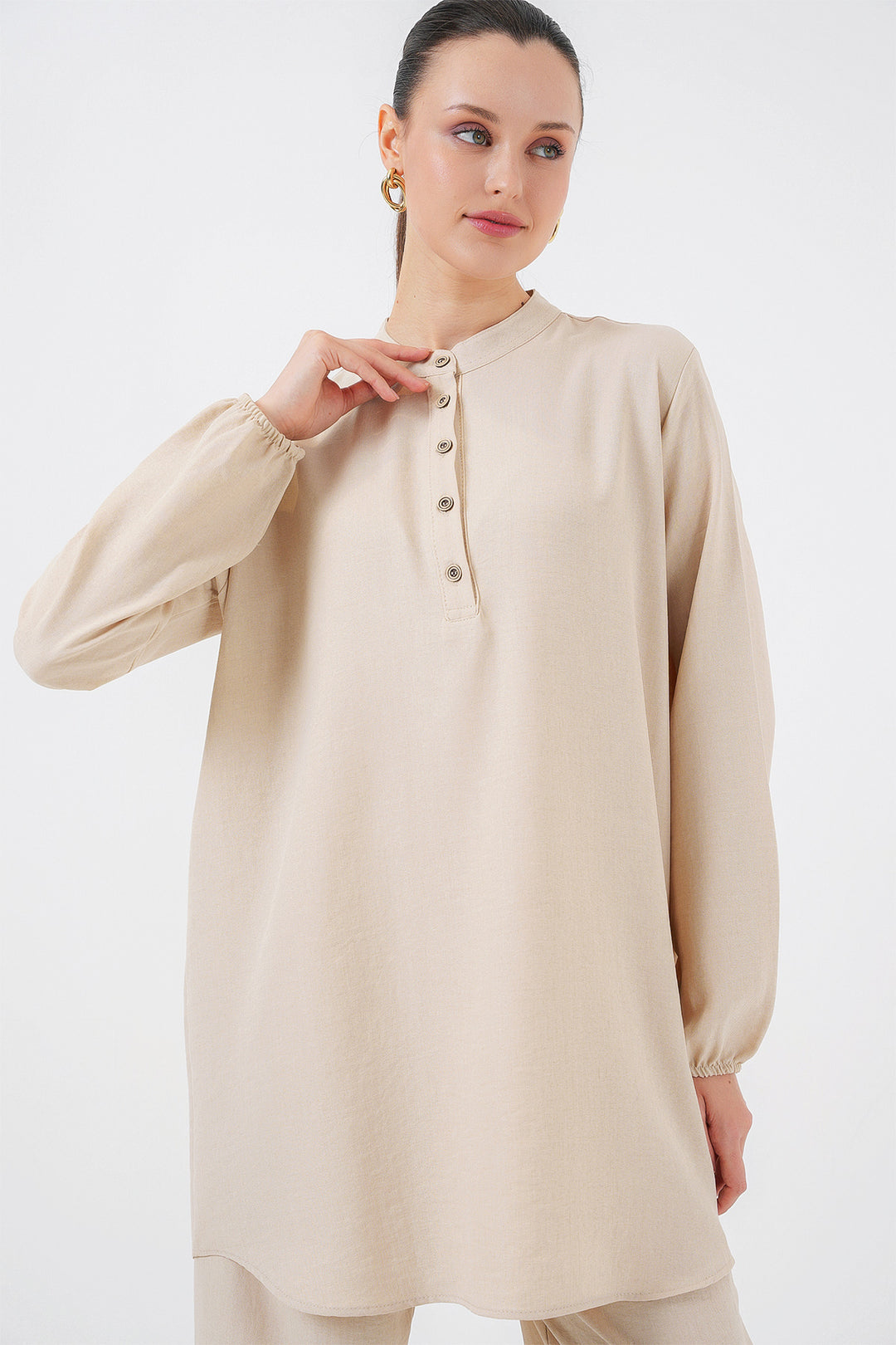 Bigdart 6678 Tunique en Lin Pantalon Ensemble - Beige