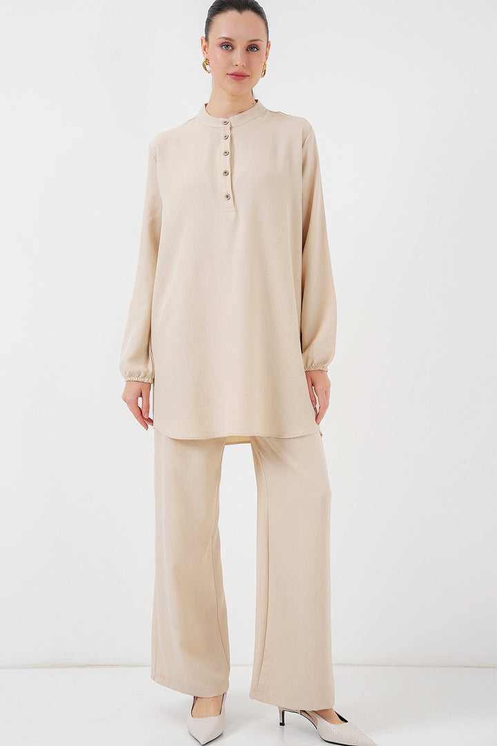 Bigdart 6678 Tunique en Lin Pantalon Ensemble - Beige
