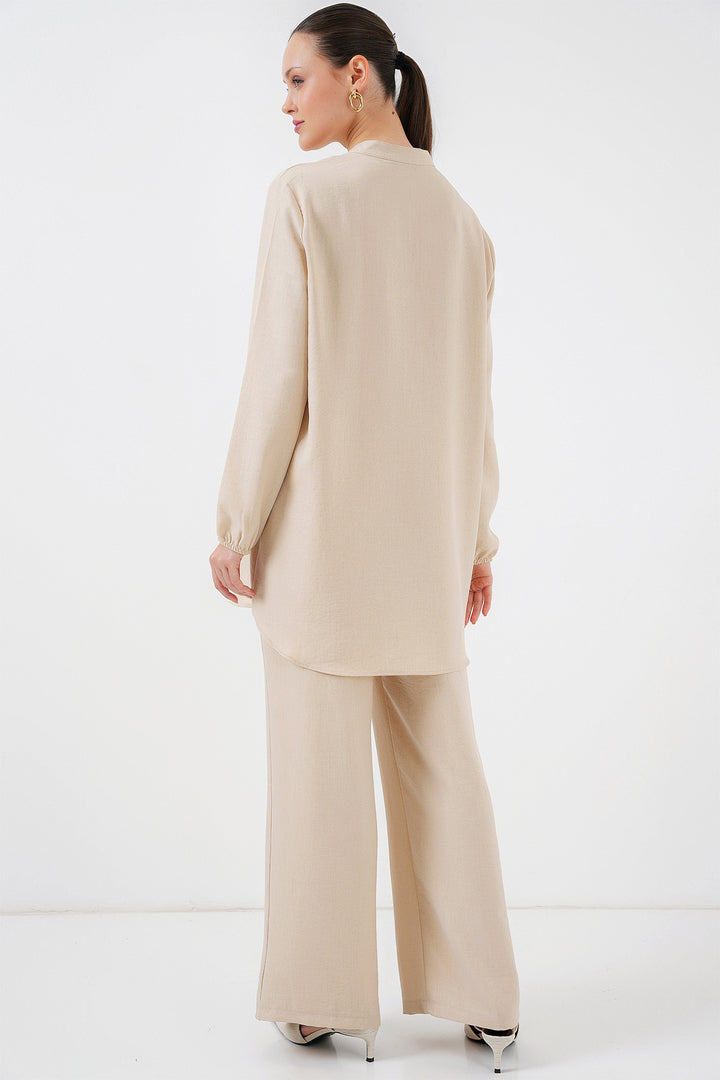 Bigdart 6678 Tunique en Lin Pantalon Ensemble - Beige