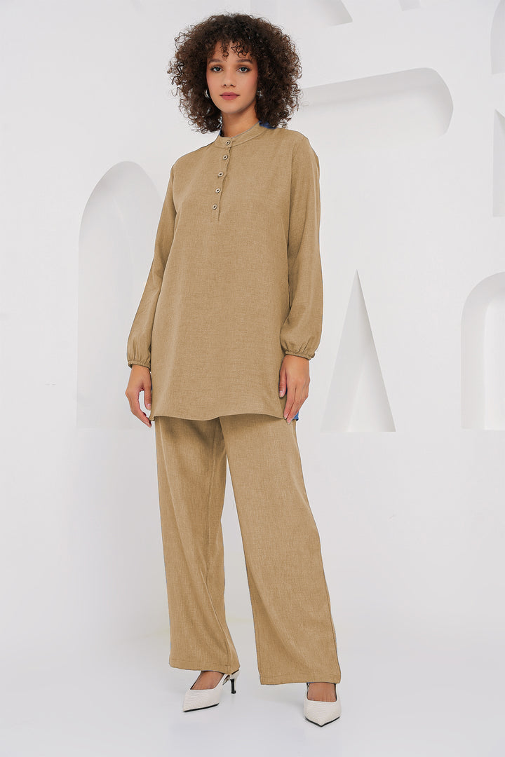 Bigdart Ensemble Tunique Pantalon en Lin 6678 - Biscuit