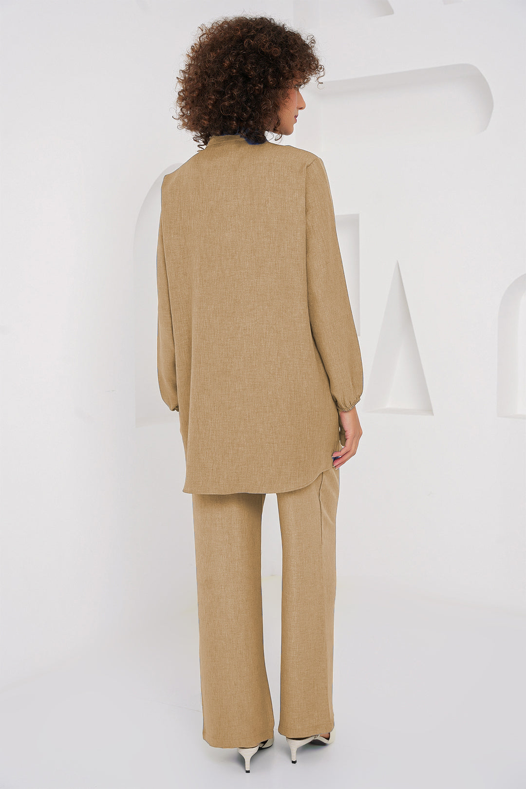 Bigdart Ensemble Tunique Pantalon en Lin 6678 - Biscuit