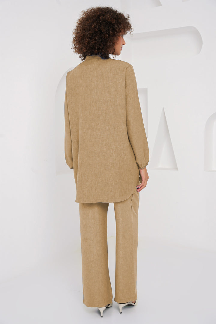Bigdart Ensemble Tunique Pantalon en Lin 6678 - Biscuit