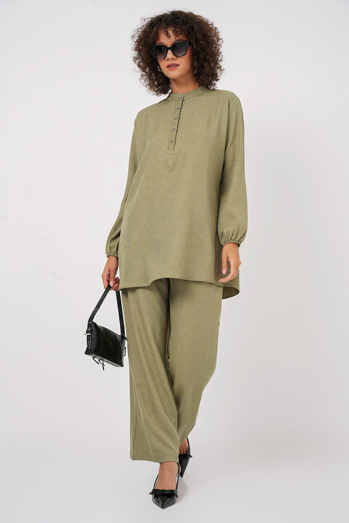 Bigdart 6678 Ensemble Tunique Pantalon en Lin - Vert amande