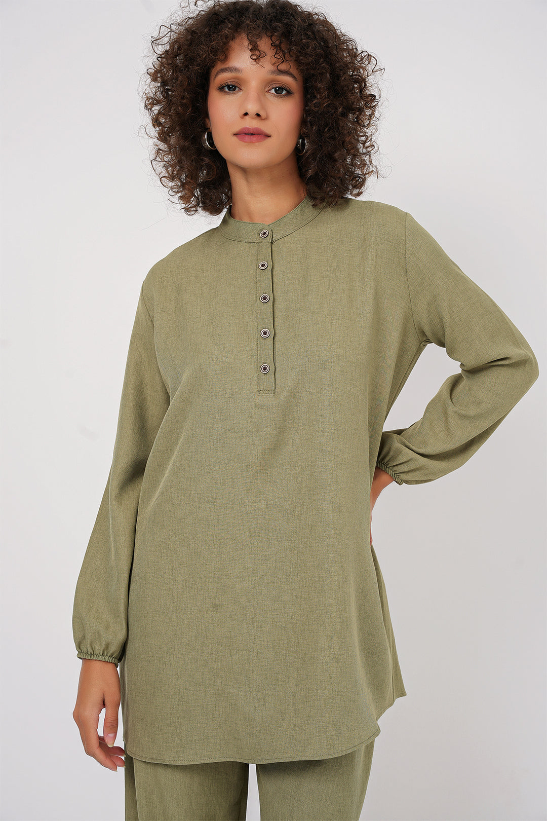 Bigdart 6678 Ensemble Tunique Pantalon en Lin - Vert amande