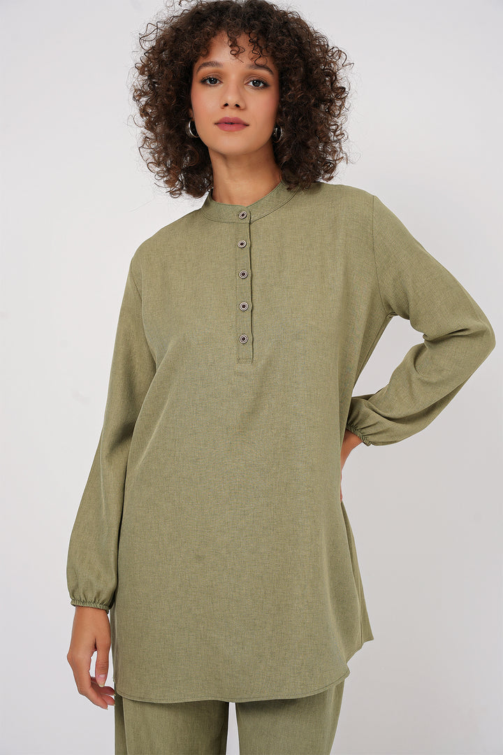Bigdart 6678 Ensemble Tunique Pantalon en Lin - Vert amande