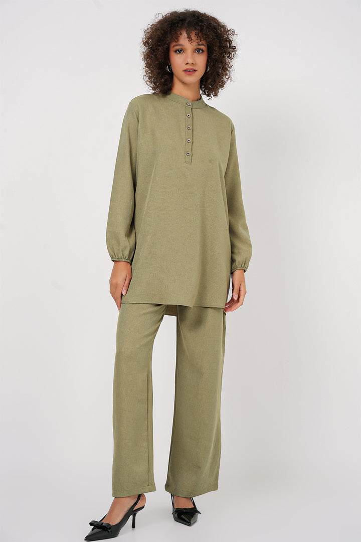 Bigdart 6678 Ensemble Tunique Pantalon en Lin - Vert amande