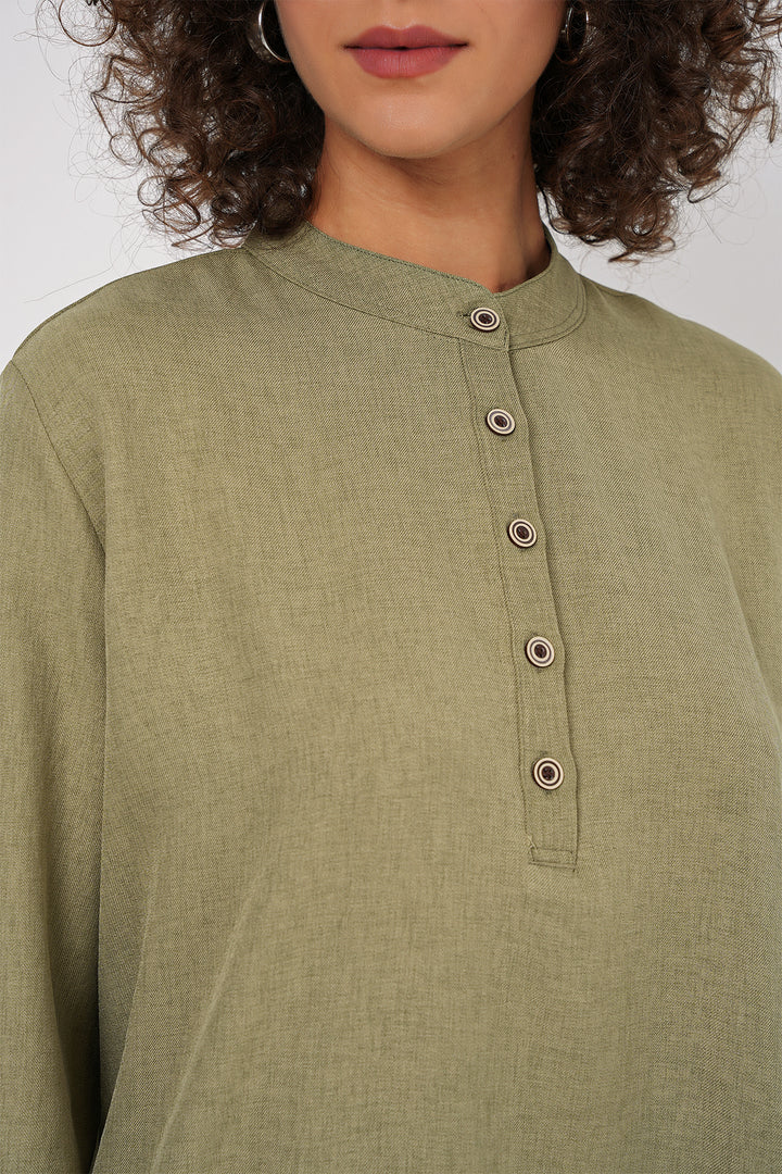 Bigdart 6678 Ensemble Tunique Pantalon en Lin - Vert amande
