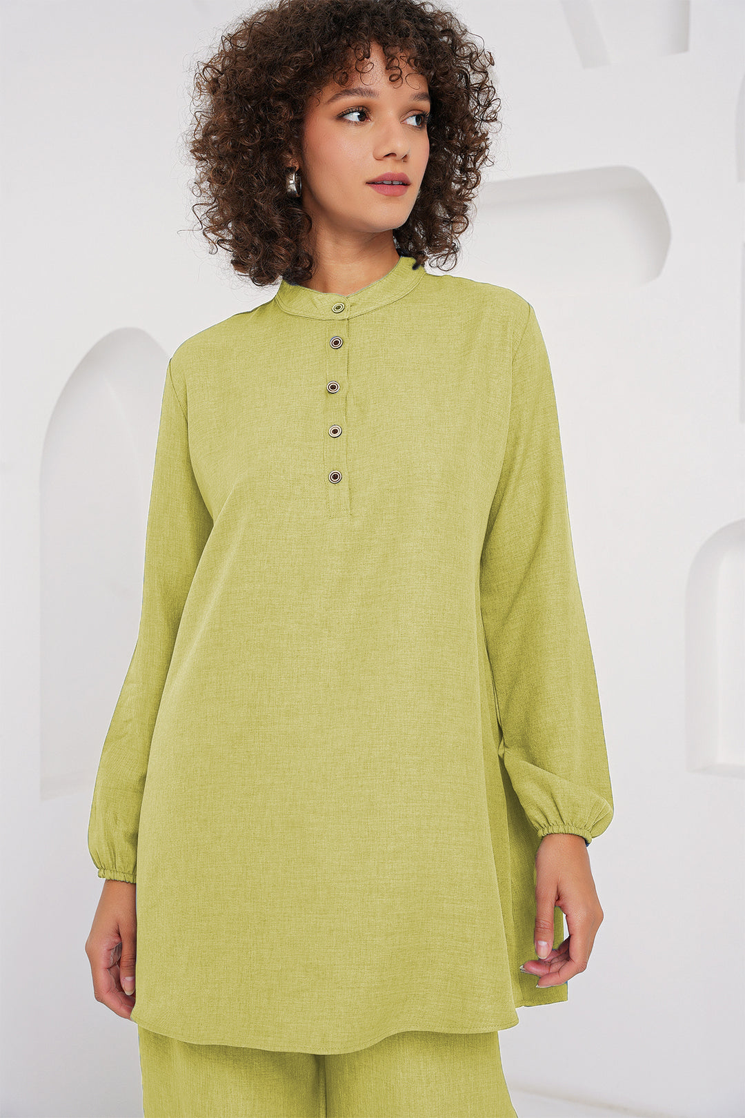 Bigdart 6678 Ensemble tunique pantalon en lin - Vert