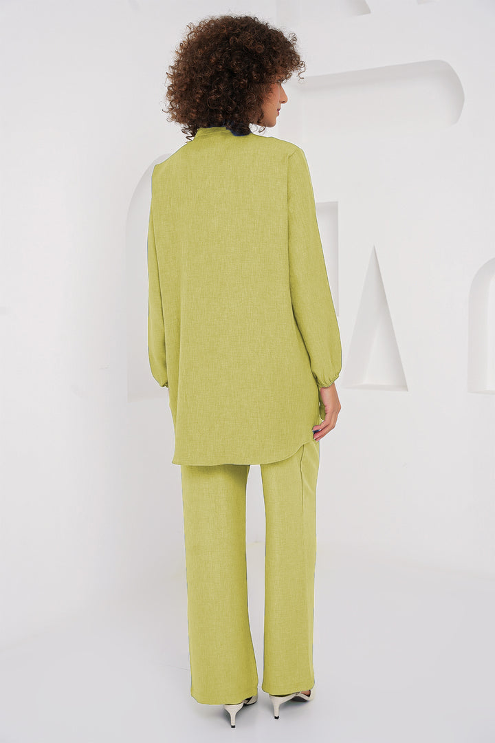 Bigdart 6678 Ensemble tunique pantalon en lin - Vert