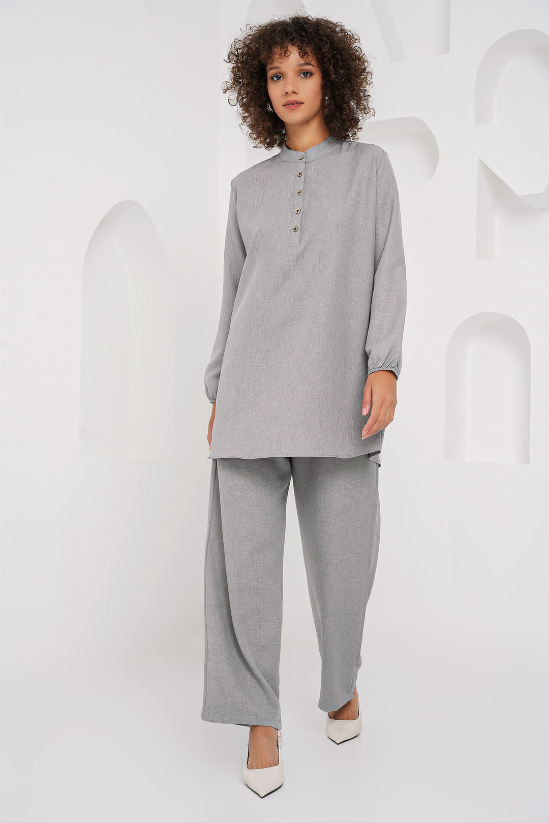 Bigdart 6678 Ensemble Pantalon Tunique en Lin - Gris