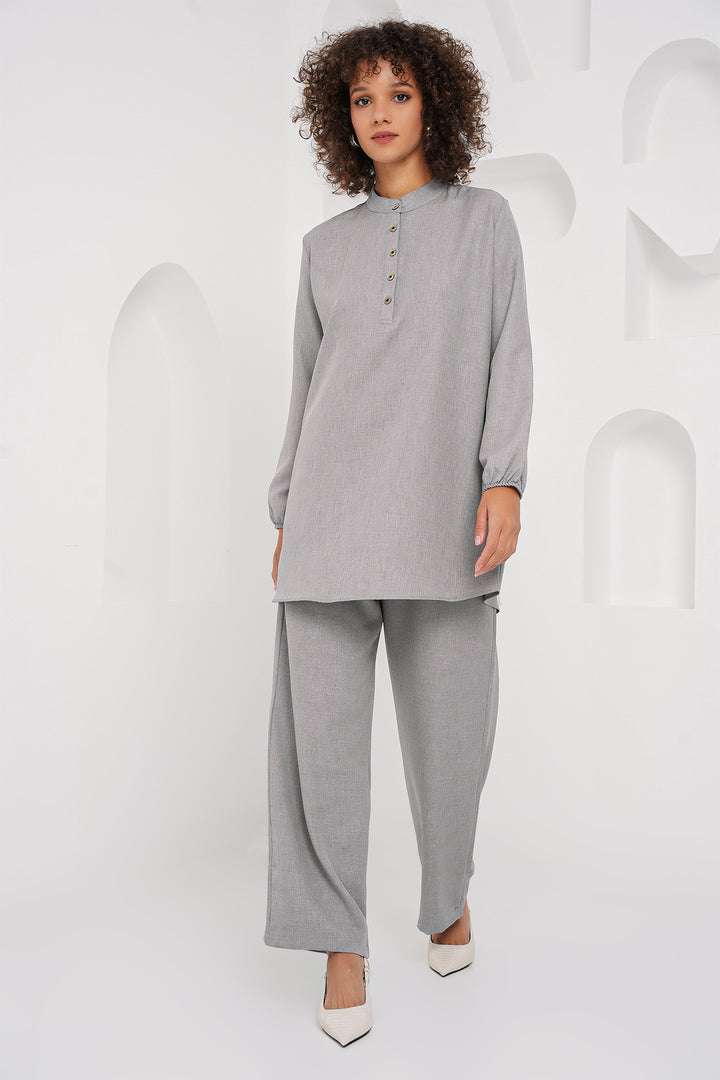 Bigdart 6678 Ensemble Pantalon Tunique en Lin - Gris
