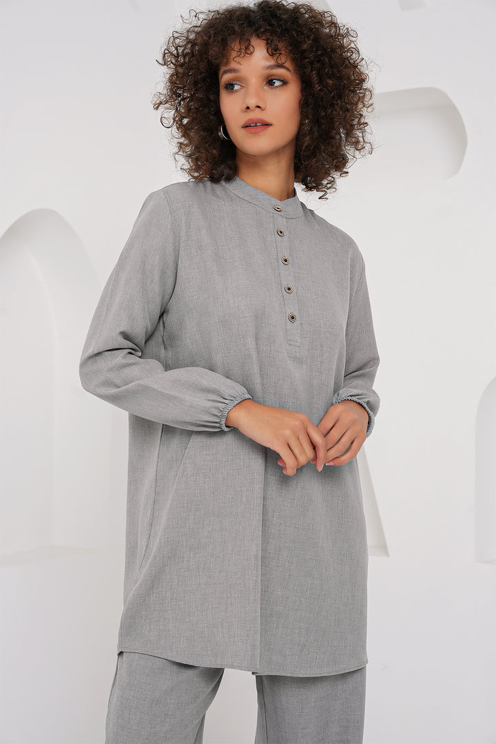Bigdart 6678 Ensemble Pantalon Tunique en Lin - Gris