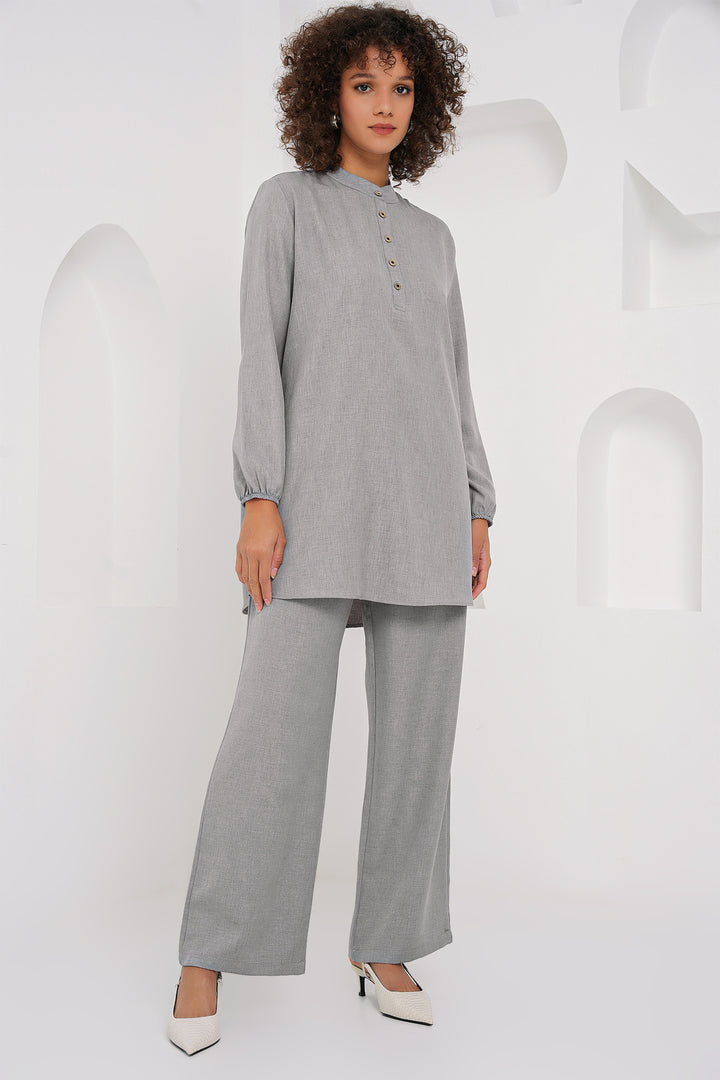 Bigdart 6678 Ensemble Pantalon Tunique en Lin - Gris