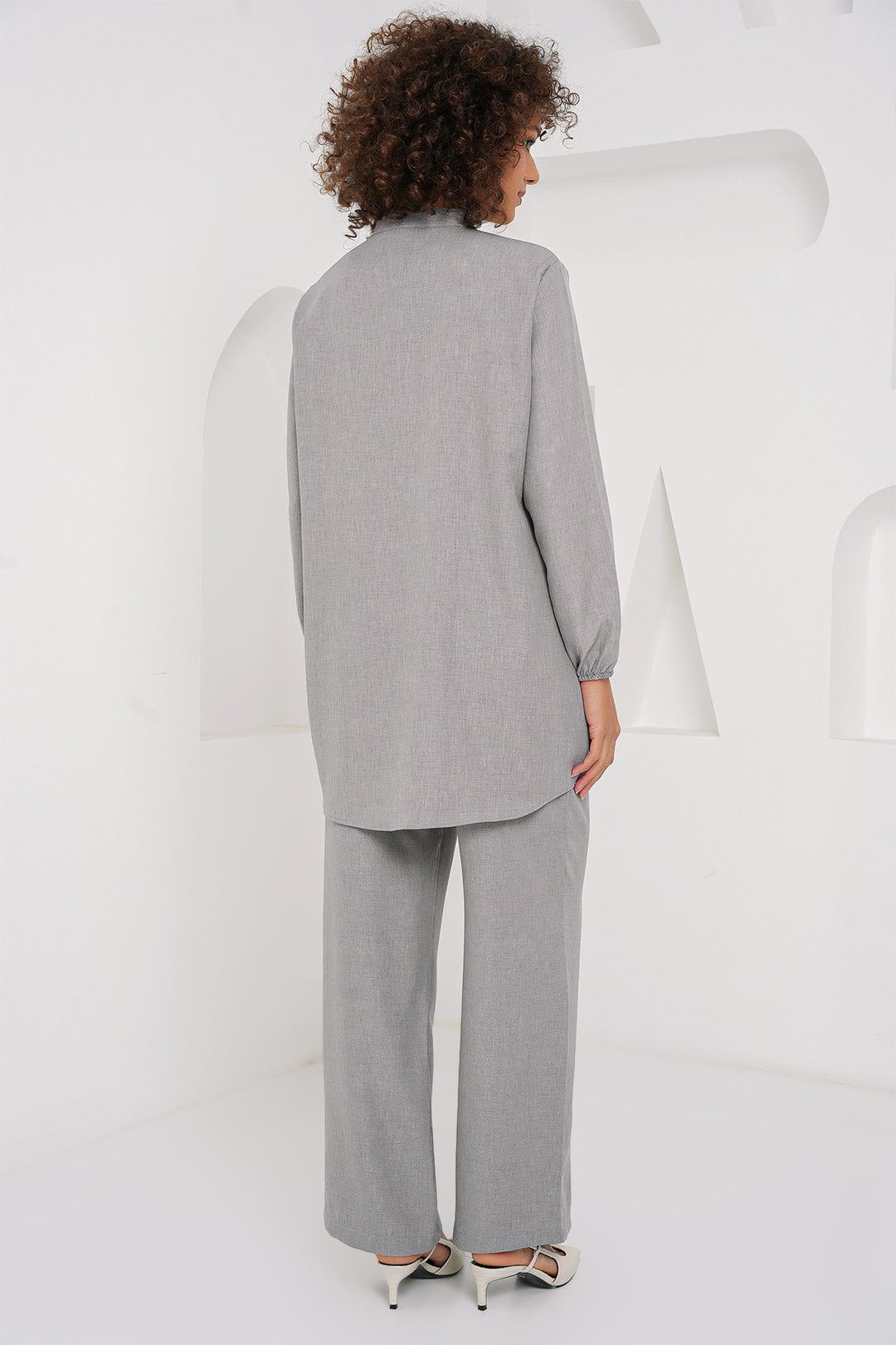 Bigdart 6678 Ensemble Pantalon Tunique en Lin - Gris