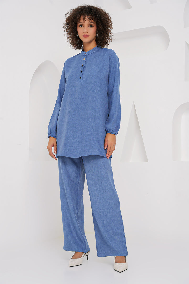 Bigdart 6678 Ensemble Pantalon Tunique en Lin - Indigo