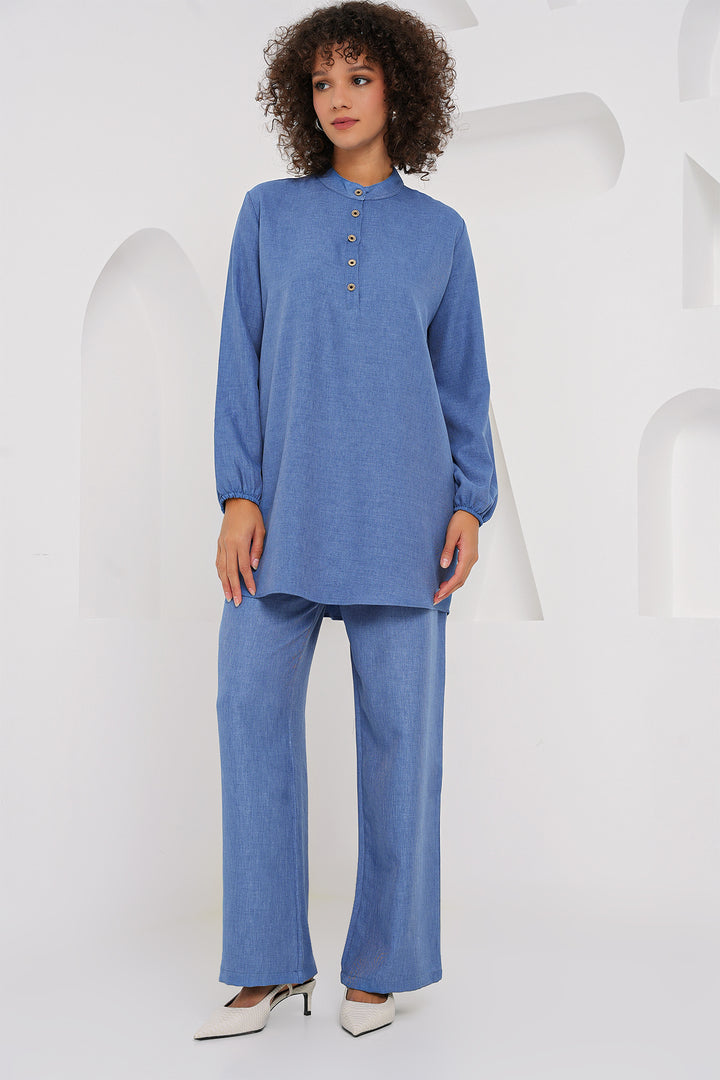 Bigdart 6678 Ensemble Pantalon Tunique en Lin - Indigo