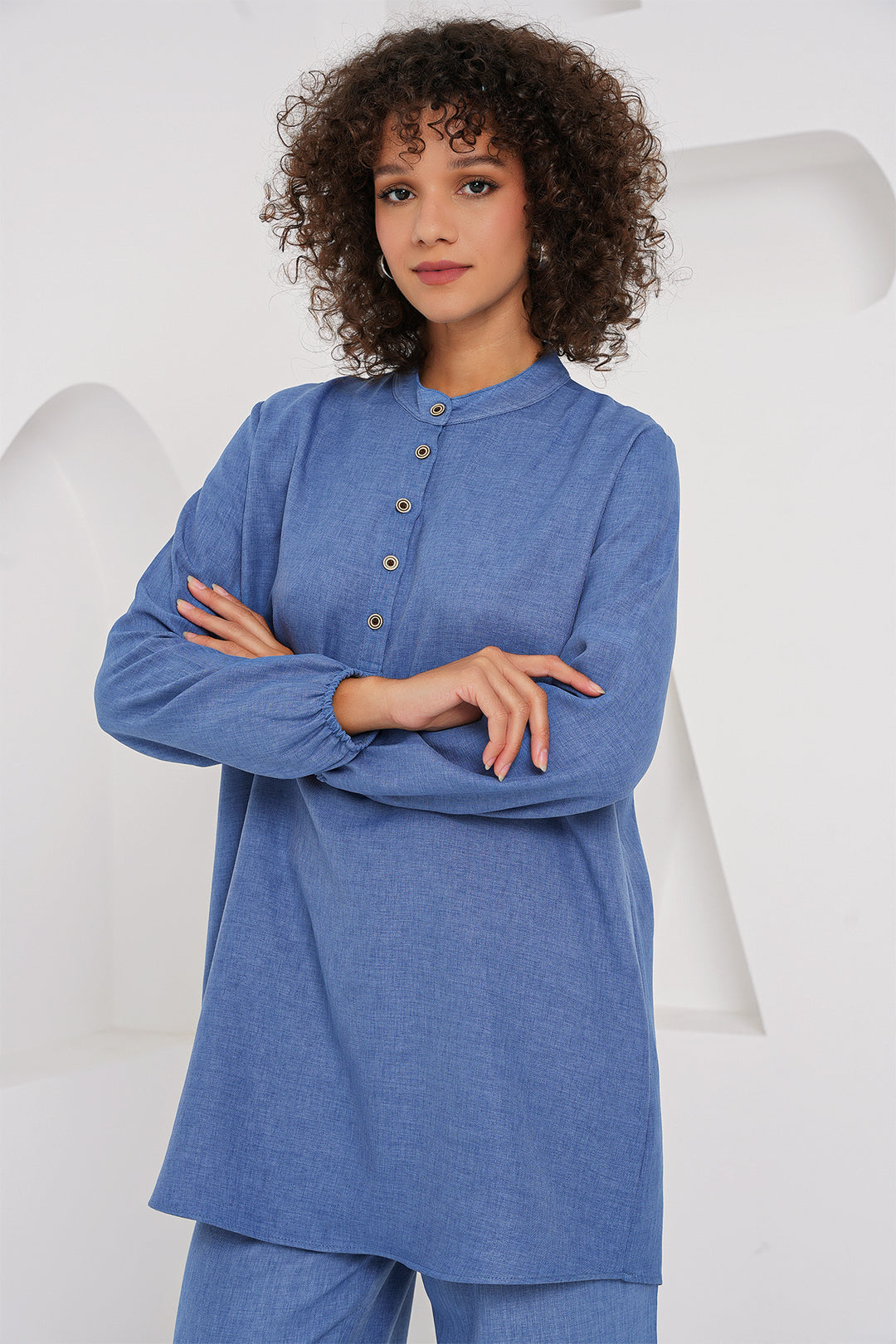 Bigdart 6678 Ensemble Pantalon Tunique en Lin - Indigo