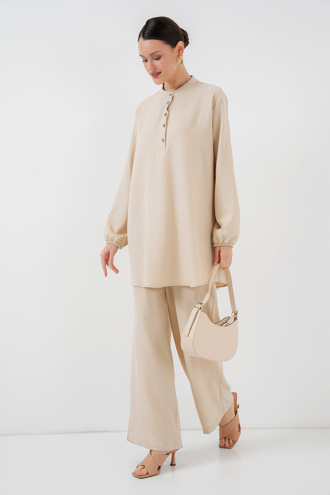 Bigdart 6678 Ensemble Tunique Pantalon en Lin - Crème
