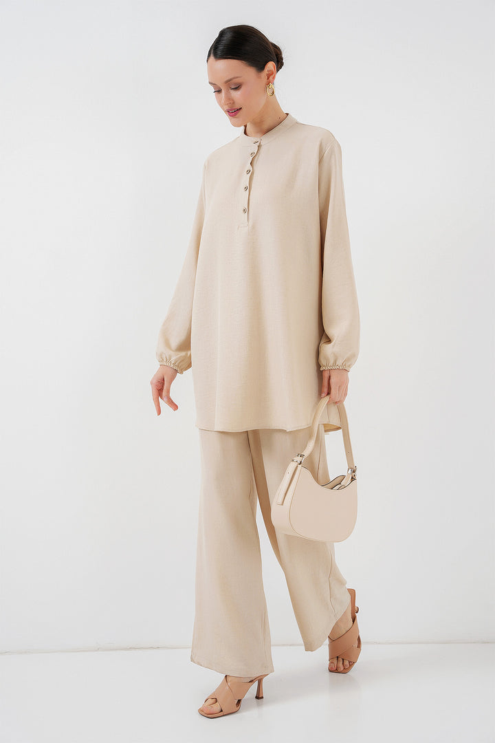 Bigdart 6678 Ensemble Tunique Pantalon en Lin - Crème