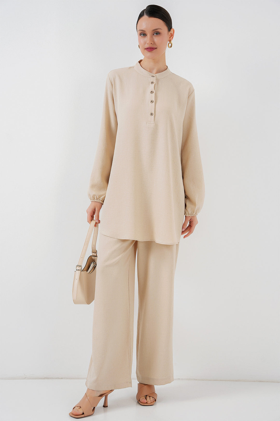 Bigdart 6678 Ensemble Tunique Pantalon en Lin - Crème