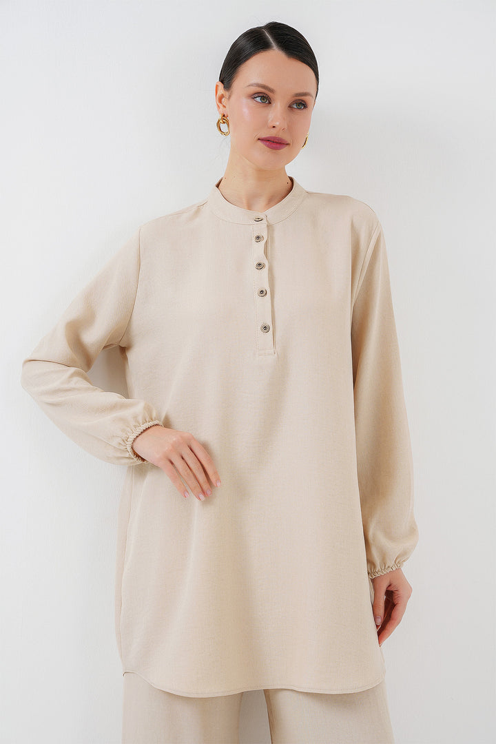 Bigdart 6678 Ensemble tunique et pantalon en lin - Crème