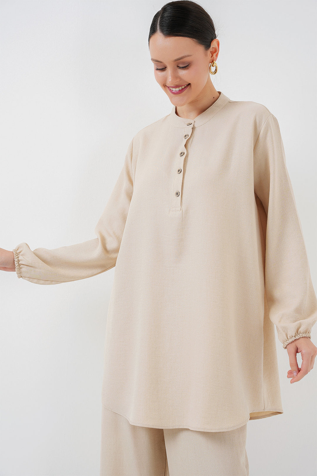 Bigdart 6678 Ensemble Tunique Pantalon en Lin - Crème