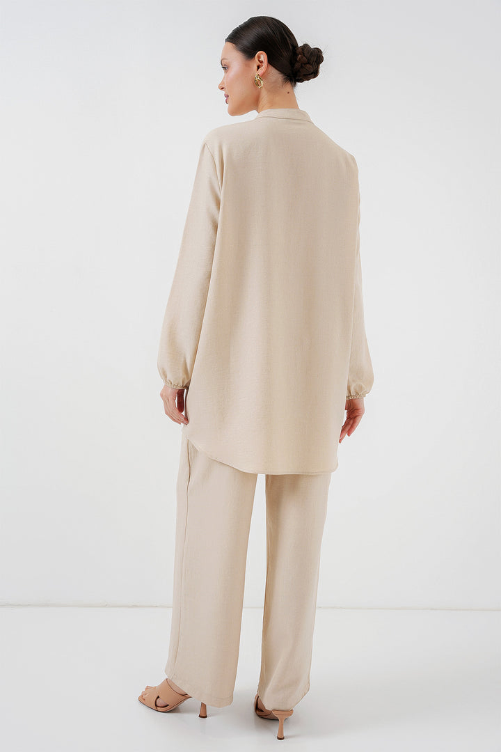 Bigdart 6678 Ensemble Tunique Pantalon en Lin - Crème