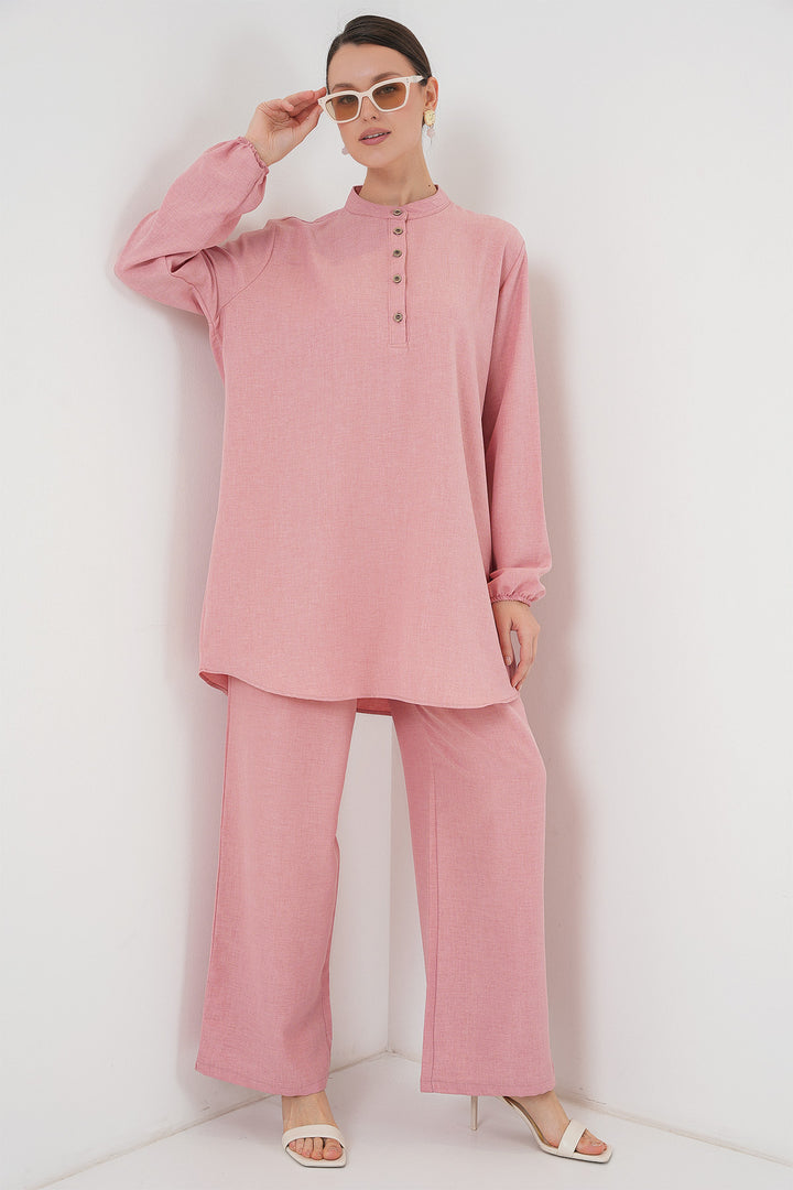 Bigdart 6678 Ensemble Pantalon Tunique en Lin - Rose