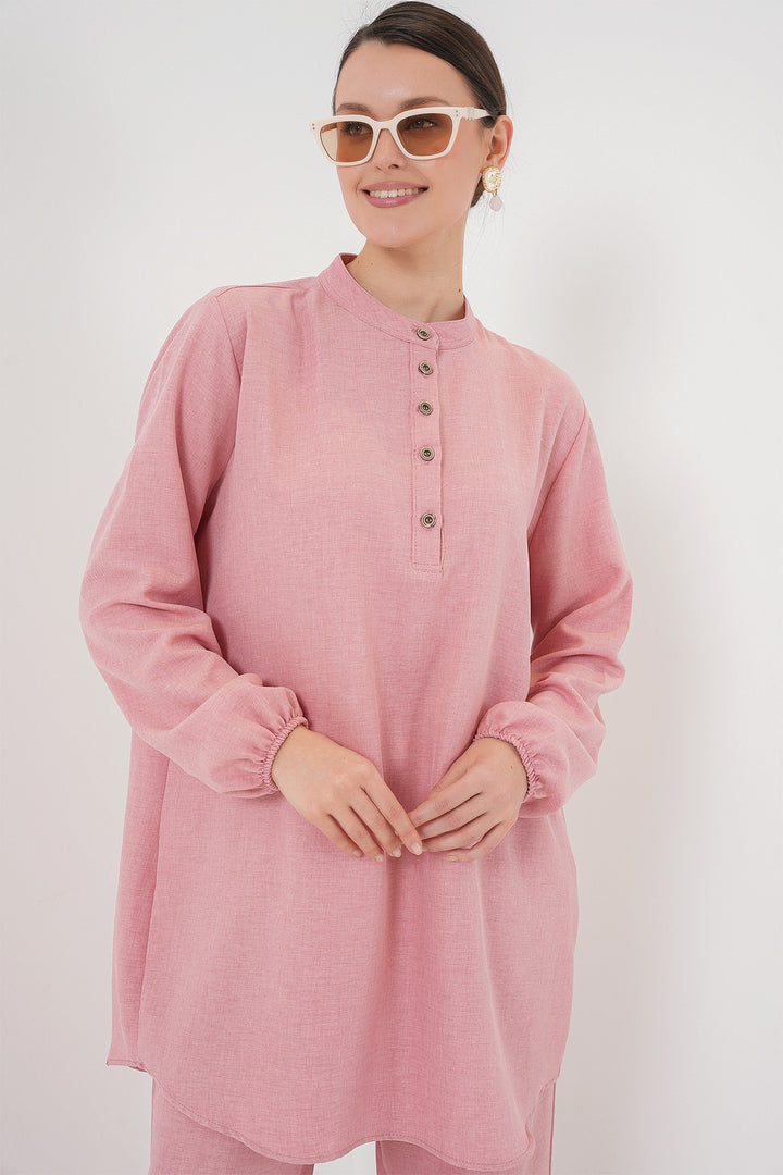 Bigdart Ensemble tunique et pantalon en lin 6678 - Rose