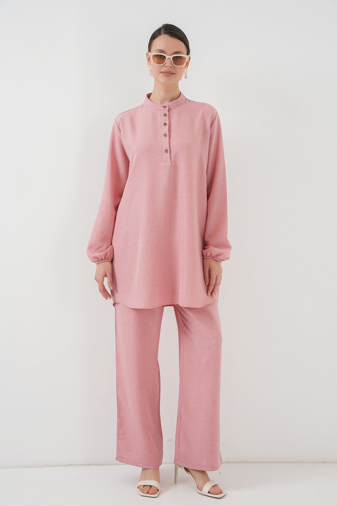 Bigdart 6678 Ensemble Pantalon Tunique en Lin - Rose