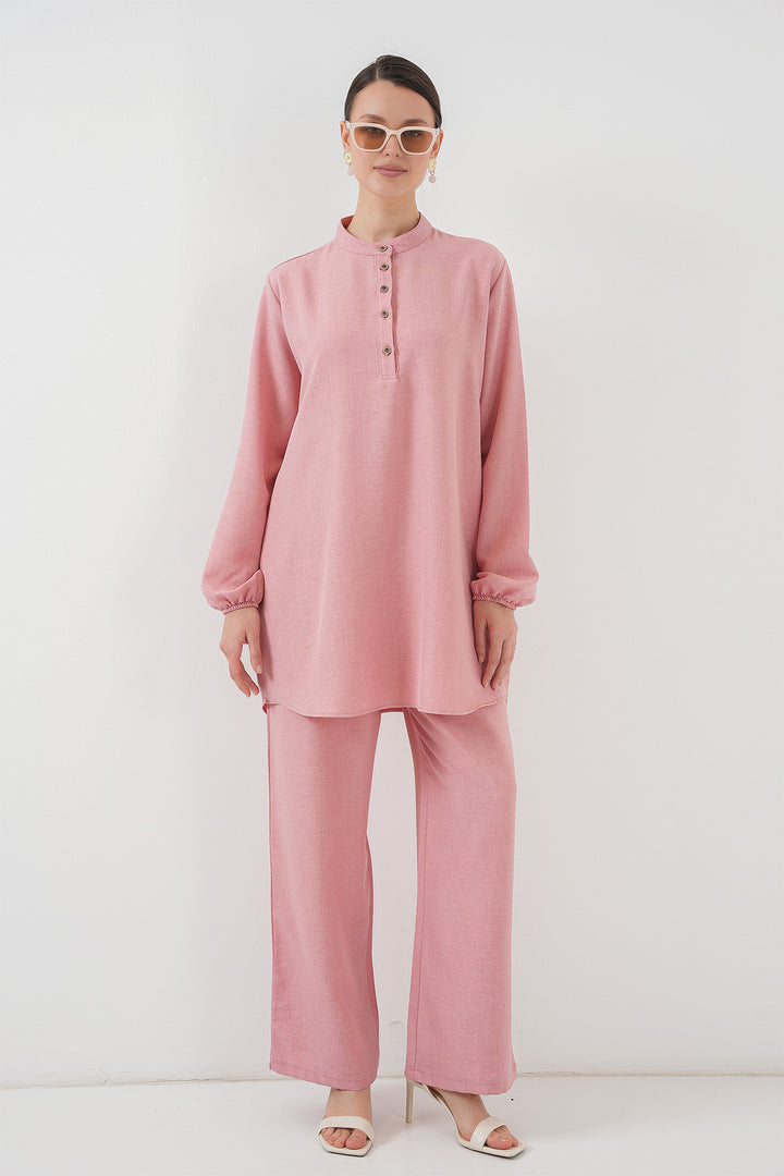 Bigdart Ensemble tunique et pantalon en lin 6678 - Rose