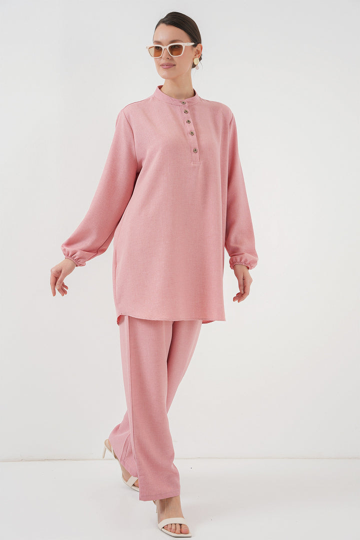 Bigdart 6678 Ensemble Pantalon Tunique en Lin - Rose