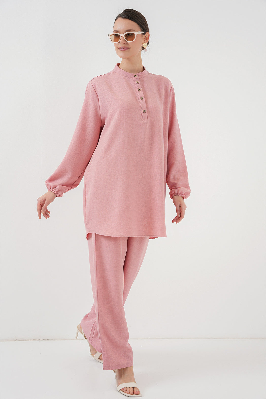 Bigdart Ensemble tunique et pantalon en lin 6678 - Rose