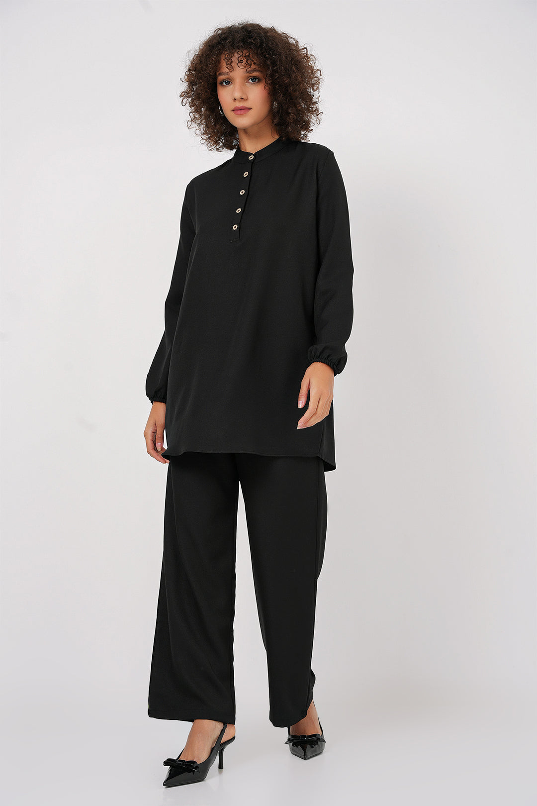 Bigdart Ensemble tunique pantalon en lin 6678 - Noir