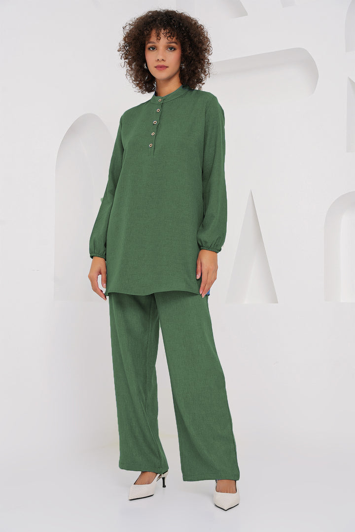 Bigdart 6678 Ensemble Pantalon Tunique en Lin - Vert Émeraude
