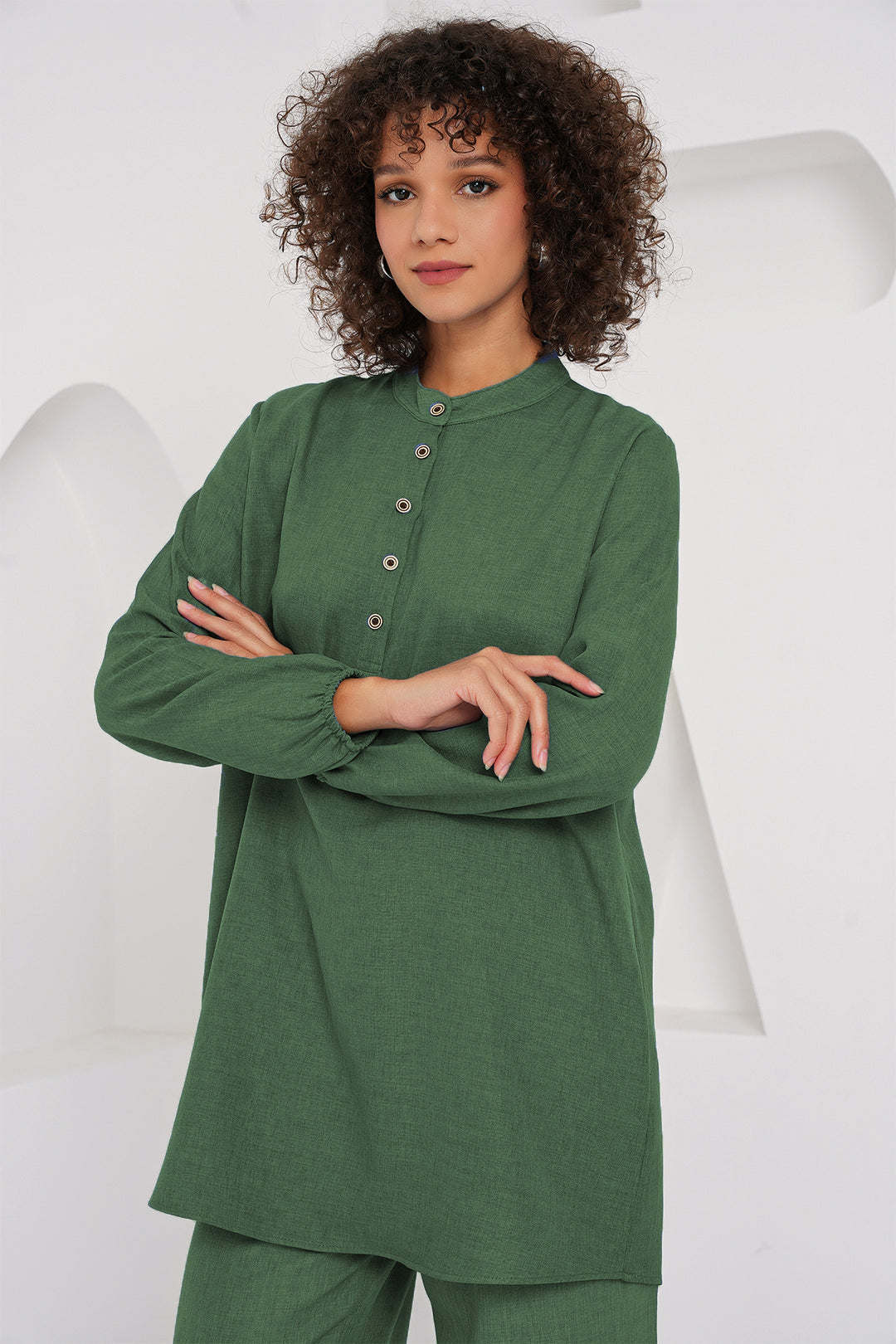 Bigdart 6678 Ensemble Pantalon Tunique en Lin - Vert Émeraude