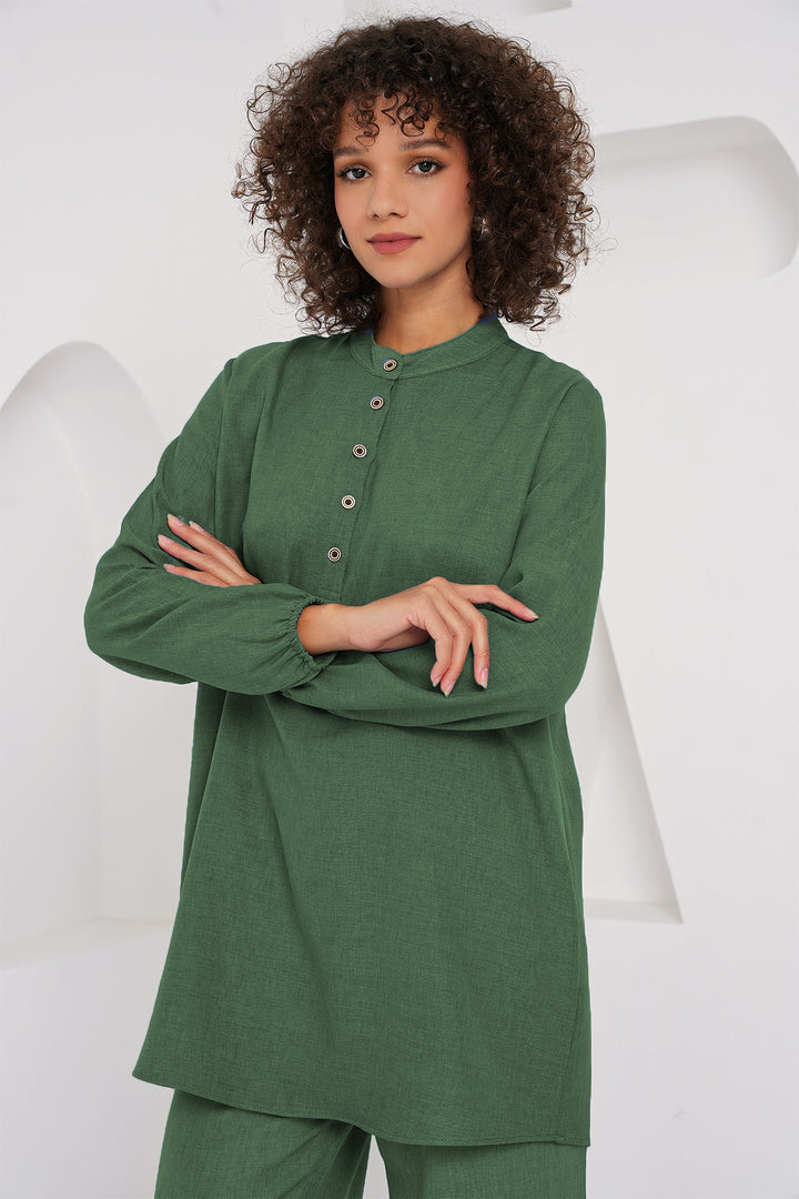 Bigdart 6678 Ensemble Pantalon Tunique en Lin - Vert Émeraude