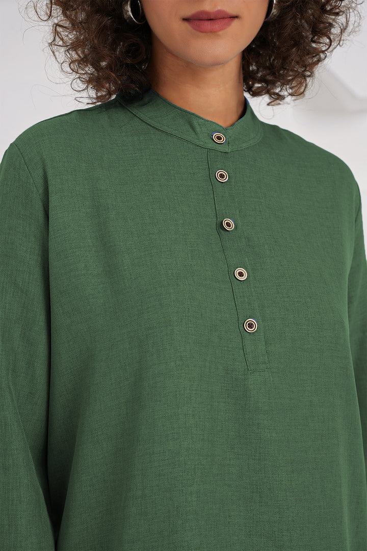 Bigdart 6678 Ensemble Pantalon Tunique en Lin - Vert Émeraude