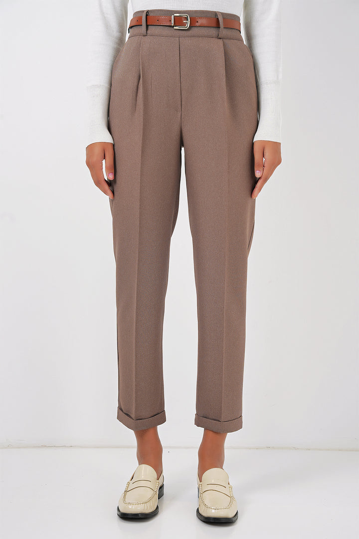 Bigdart 6686 Pantalon en Tissu Plissé avec Ceinture pour Femme - Camel