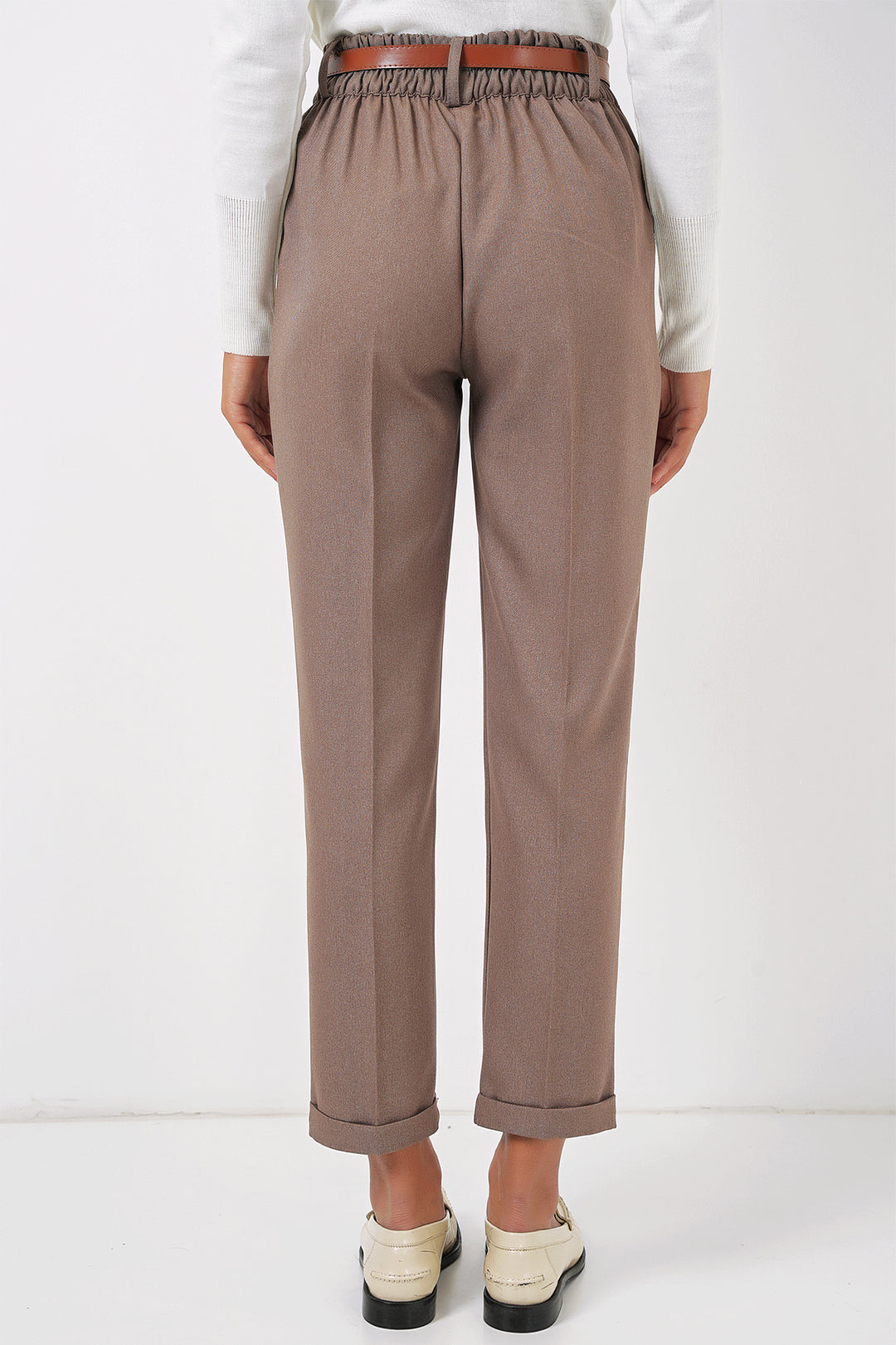 Bigdart 6686 Pantalon en Tissu Plissé avec Ceinture pour Femme - Camel
