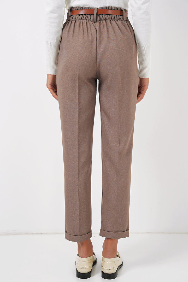 Bigdart 6686 Pantalon en Tissu Plissé avec Ceinture pour Femme - Camel