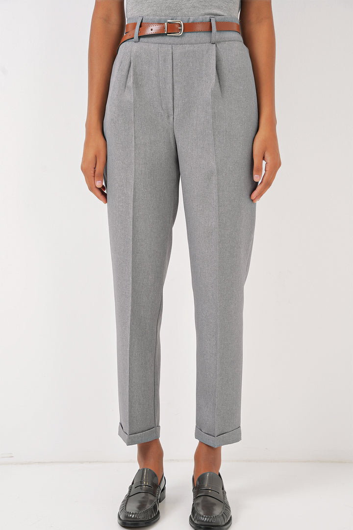 Bigdart Pantalon en Tissu à Pli et Ceinture Femme 6686 - Gris