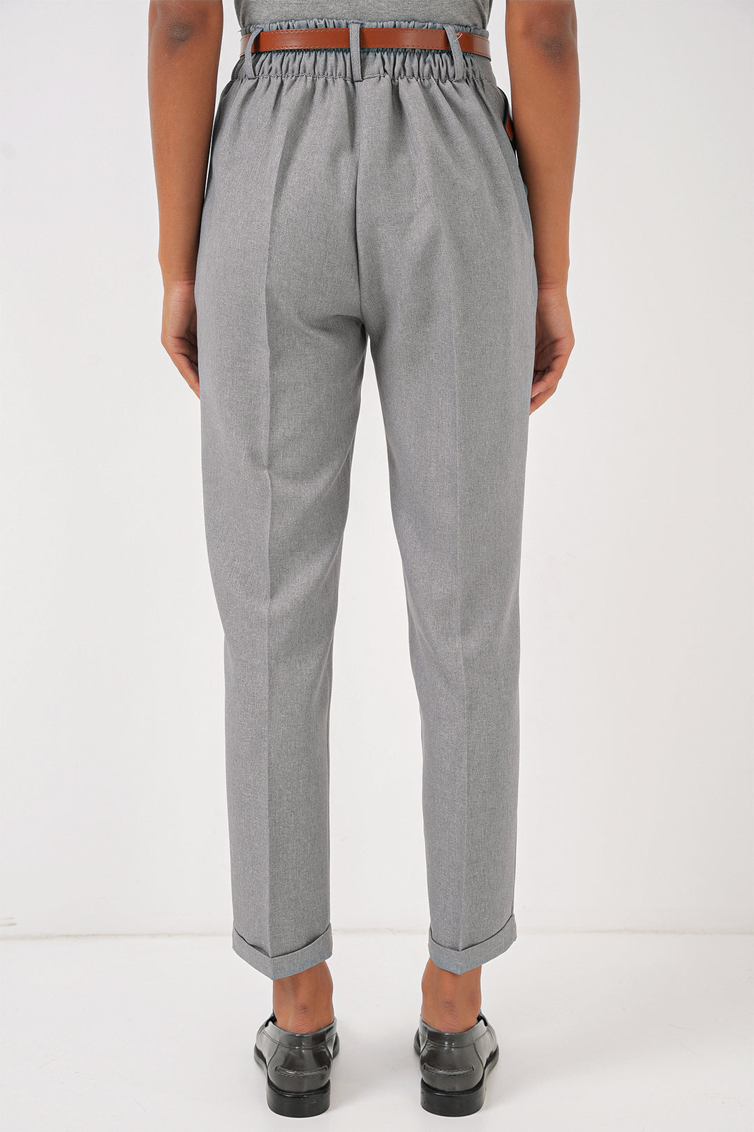 Bigdart Pantalon en Tissu à Pli et Ceinture Femme 6686 - Gris