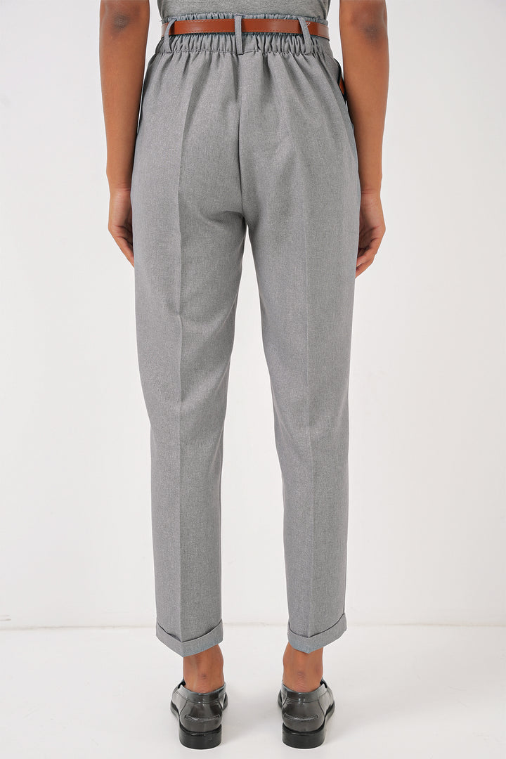 Bigdart Pantalon en Tissu à Pli et Ceinture Femme 6686 - Gris