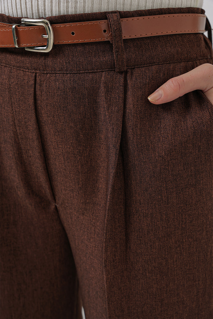 Bigdart 6686 Pantalon en tissu à plis et ceinture pour femme - Marron