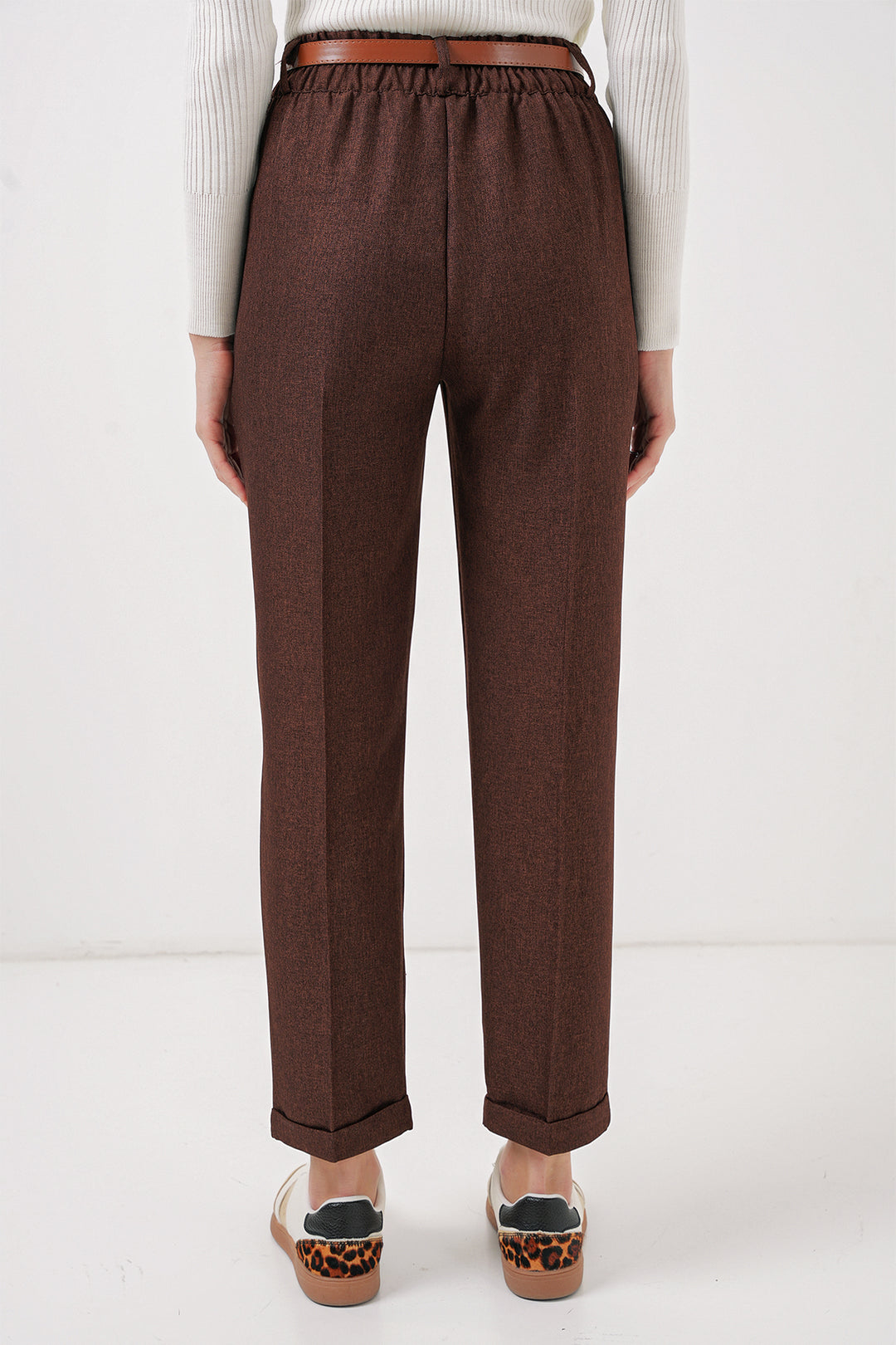 Bigdart 6686 Pantalon en tissu à plis et ceinture pour femme - Marron