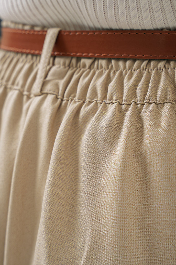 Bigdart 6686 Pantalon en tissu plissé avec ceinture pour femme - Crème