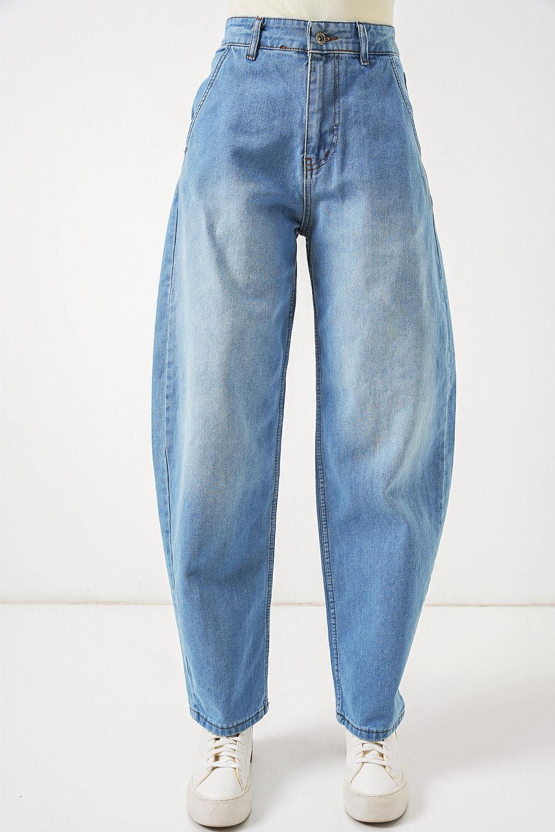 Bigdart Pantalon en jean baggy taille haute femme 6689 - Bleu clair